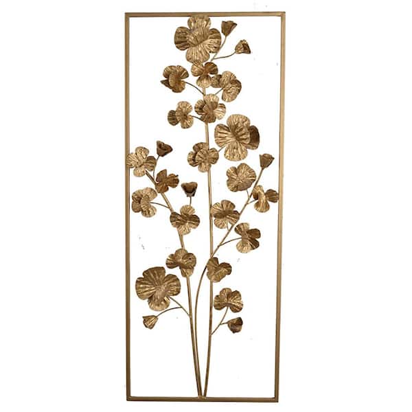 Vsmile Floral 12 in. W x 30 in. H Rectangular Metal Gold Wall Decor