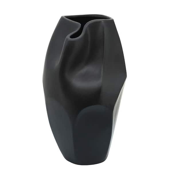 14 in. Black Ceramic Modern Abstract Decorative Vase