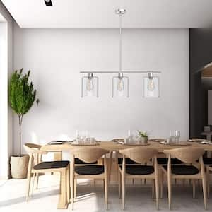 3-Light Brushed Nickel Kitchen Island Lights Linear Pendant Light with Clear Glass Shade, Adjustable Hanging Length