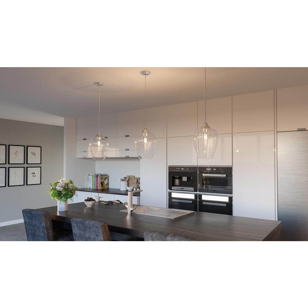 Transitional Seeded Glass Mini Pendant with Brushed Nickel Finish