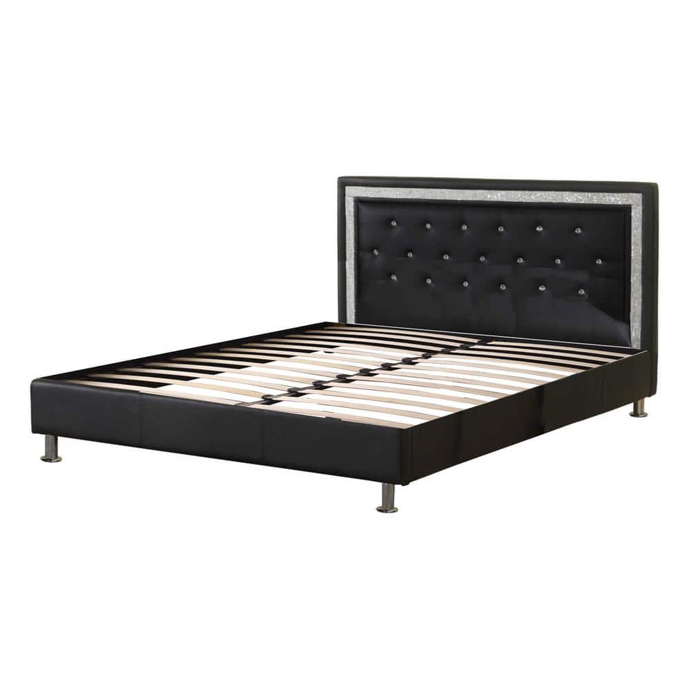 Best Master Furniture Jessie Faux Leather Black Platform Bed with Crystal-like Studs Queen -  320BQ
