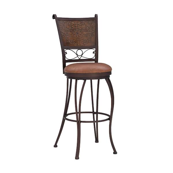 Powell Company Bryant Stamped 30 in. Copper High Back Metal Bar Stool with Faux Leather Seat