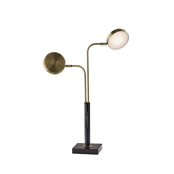 Adesso 25.25 in. Black and Antique Brass Rowan LED Desk Lamp with Smart Switch