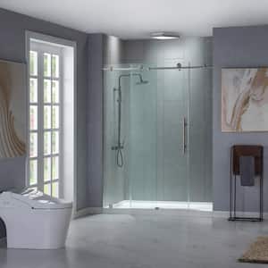 Norwich 56 in. to 60 in. x 76 in. Frameless Sliding Shower Door with Shatter Retention Glass in Brushed Nickel