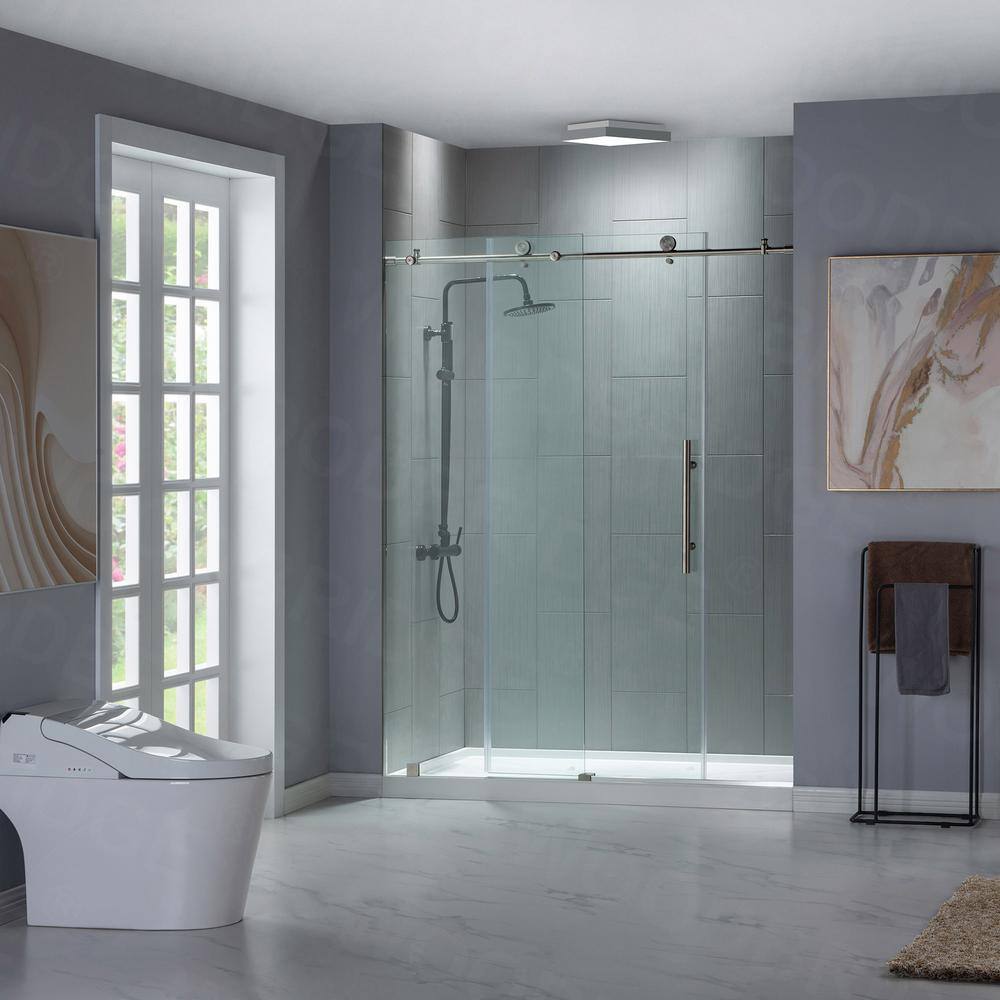 WOODBRIDGE 48 in. W x 76 in. H Pivot Frameless Shower Door in Chrome ...