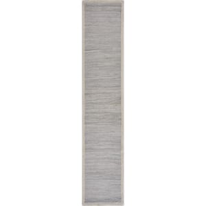 Bordered 16 in. W x 80 in. L Woven Light Gray Solid Table Runner