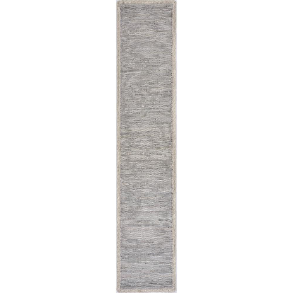 Bordered 16 in. W x 80 in. L Woven Light Gray Solid Table Runner