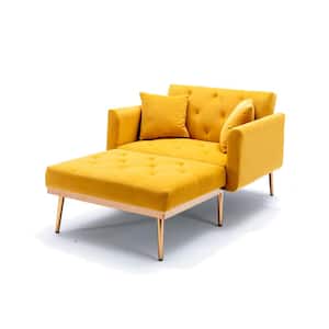 40 in. Wide Yellow 2-Seat Square Arm Velvet Mid-Century Modern Straight Sofa