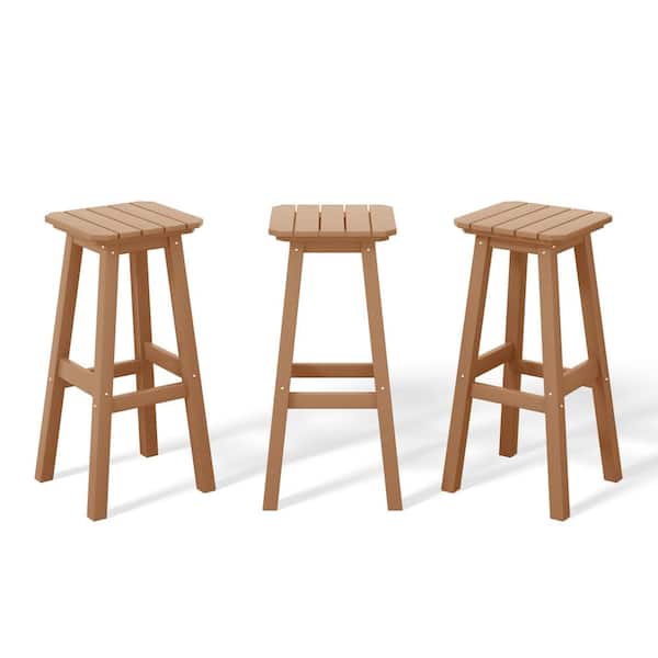 WESTIN OUTDOOR Laguna 29 in. HDPE Plastic All Weather Backless Square Seat Bar Height Outdoor Bar Stool in Teak, (Set of 3)