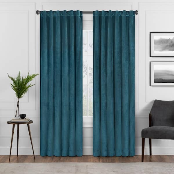 Eclipse Harper Thermalayer Teal Polyester Solid 50 in. W x 63 in. L Lined Noise Cancelling Rod Pocket Blackout Curtain