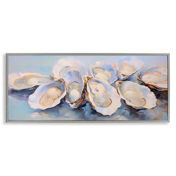 Aquatic Oyster Bunch by Arlington Prints Gray Framed Coastal Giclee Art Print 10 in. x 24 in.