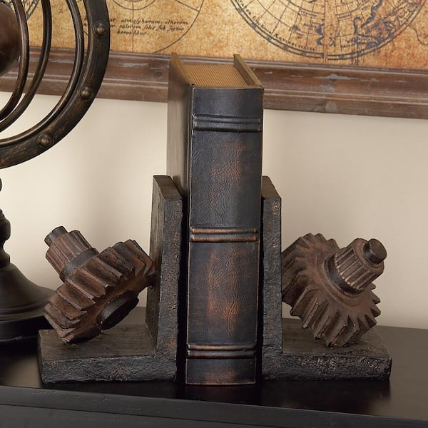 Brown Polystone Gear Bookends (Set of 2)