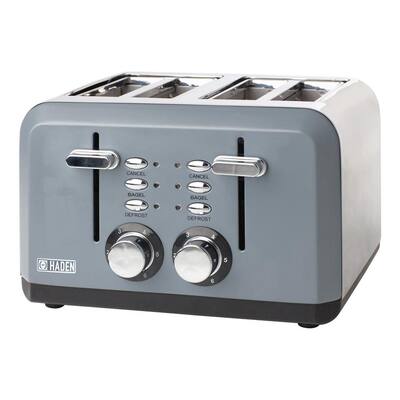 Perth 1500-Watt 4-Slice Wide Slot Slate Grey Toaster with Removable Crumb Tray and Adjustable Settings