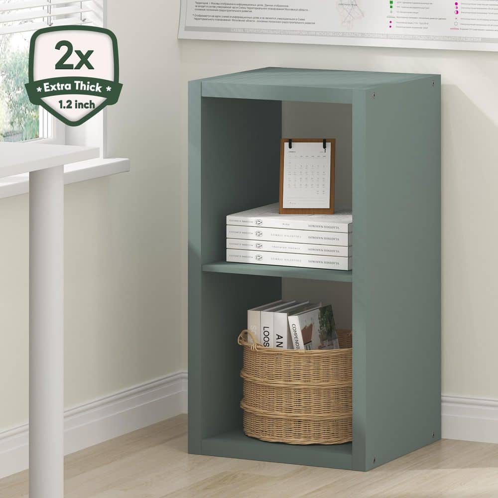 Furinno CUBICLE 29.92 in. Tall Sage Green Wood 2-Shelf Bookcase