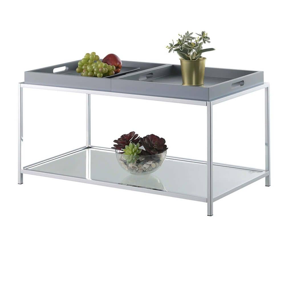 Palm Beach Gray Glass and Chrome Coffee Table with Trays