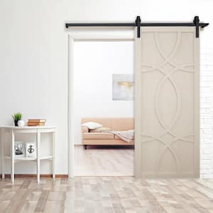 30 in. x 84 in. The Hollywood Parchment Wood Sliding Barn Door with Hardware Kit in Stainless Steel