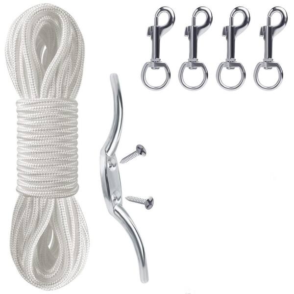 50 ft. Nylon Flag Pole Rope Halyard with Cleat Hook and 4 Pcs Swivel Snap Clips for Flagpoles