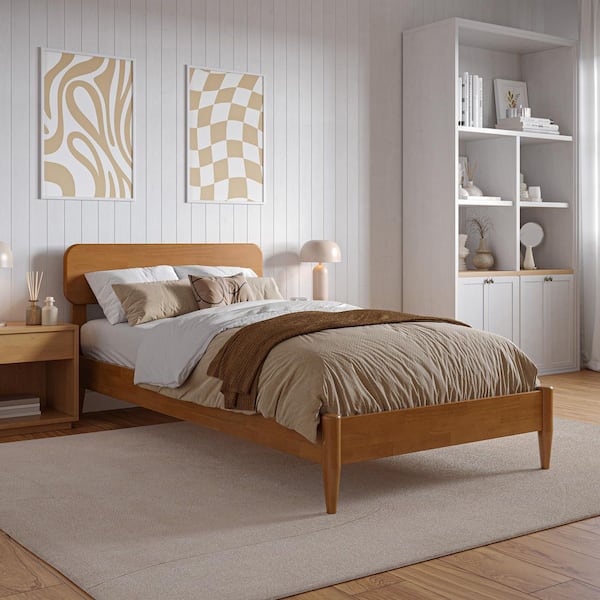 AFI Florence Light Toffee Natural Bronze Solid Wood Frame Twin XL Low Profile Platform Bed