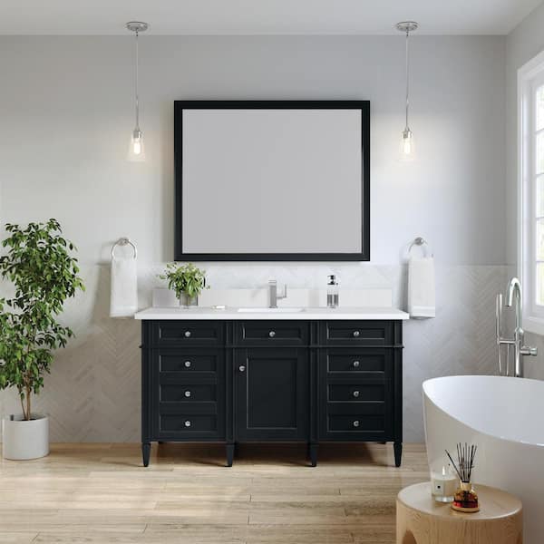 James Martin Vanities Brittany 60.0 in. W x 23.5 in. D x 34.0 in. H Single Bathroom Vanity in Black Onyx with White Zeus Quartz Top