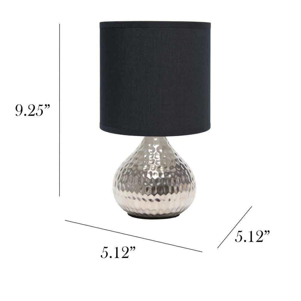 Silver Hammered Metal Table Lamp with Black Fabric Shade