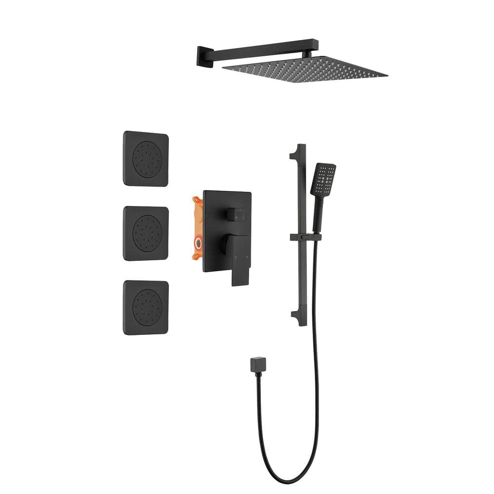 Single Handle 3-Spray Square Shower Faucet 2 GPM with High Pressure and 3-B
