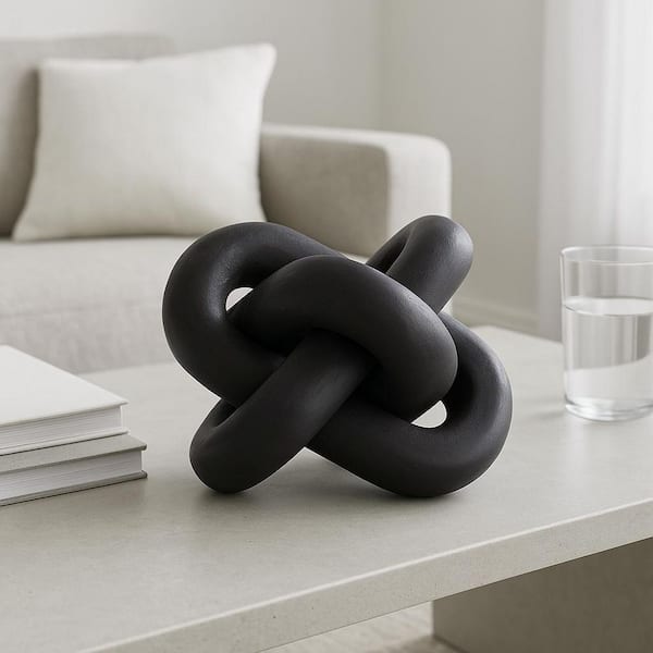 Liv & Skye Black 6 in. x 6 in. Wood Abstract Interlocking Decorative Knot