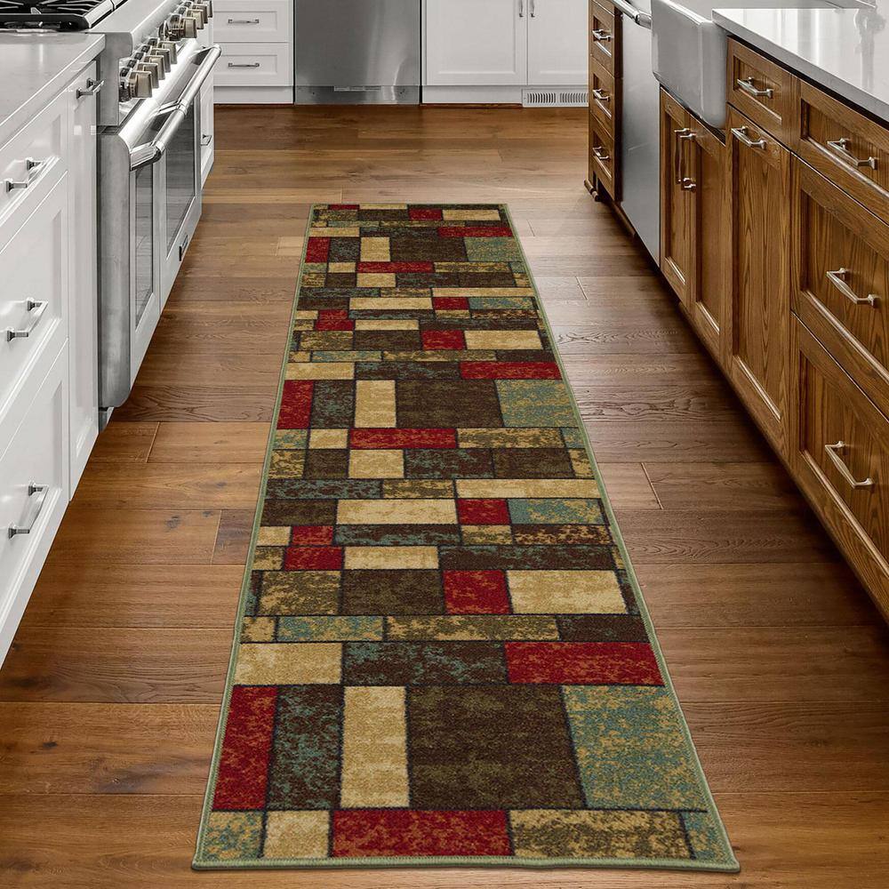 Multicolor Synthetic Non-Slip Runner Rug 1'10" x 7'