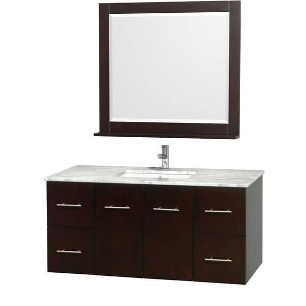 Wyndham Collection Centra 48 in. Vanity in Espresso with Marble Vanity Top in Carrara White and Undermount Sink