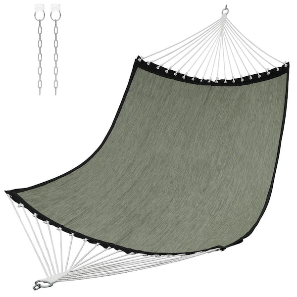 Unbranded 11 ft. Quilted Double 2-Person Olefin Portable Hammock with Curved Spreader Bars, Dark Green