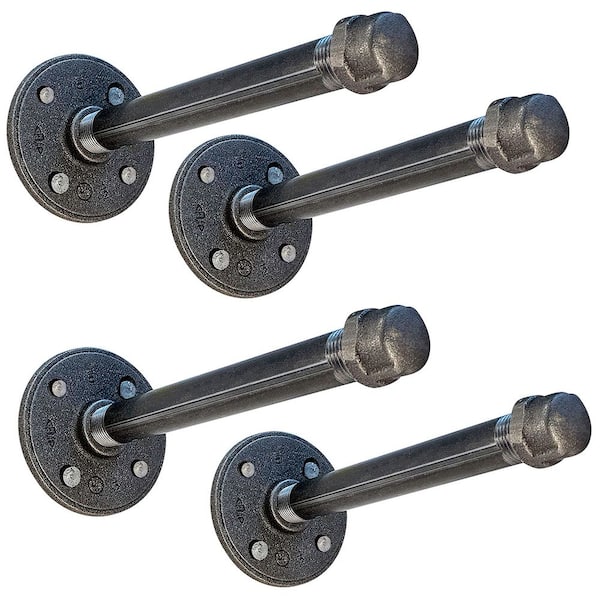 PLUMBFLEX 8 in. Industrial Pipe Shelf Bracket, Black (Pack of 4)