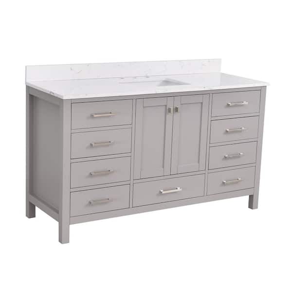 StarrySky 60 in. Undermount Single Sink Freestanding Bath Vanity in Gray with White Engineered Stone Top