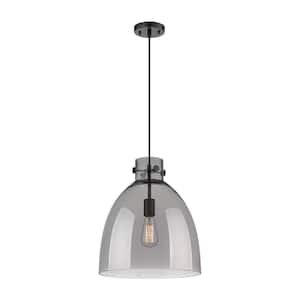 Newton Bell 100-Watt 1-Light Matte Black Shaded Pendant Light with Tinted Glass Tinted Glass Shade