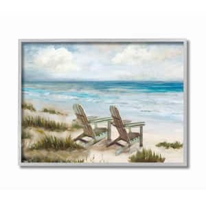 "Chairs at Shore Line Nautical Landscape Painting" by Carson Lyons Framed Nature Wall Art Print 16 in. x 20 in.
