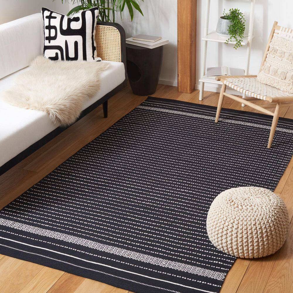 Black and Ivory Handwoven Wool Kilim Area Rug, 3' x 5'