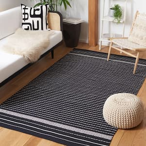 Kilim Black/Ivory Doormat 3 ft. x 5 ft. Striped Solid Color Area Rug