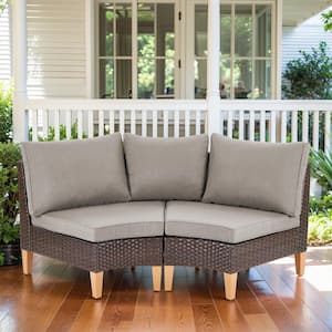 Brown 2-Piece Wicker Outdoor Sectional with Gray Cushions