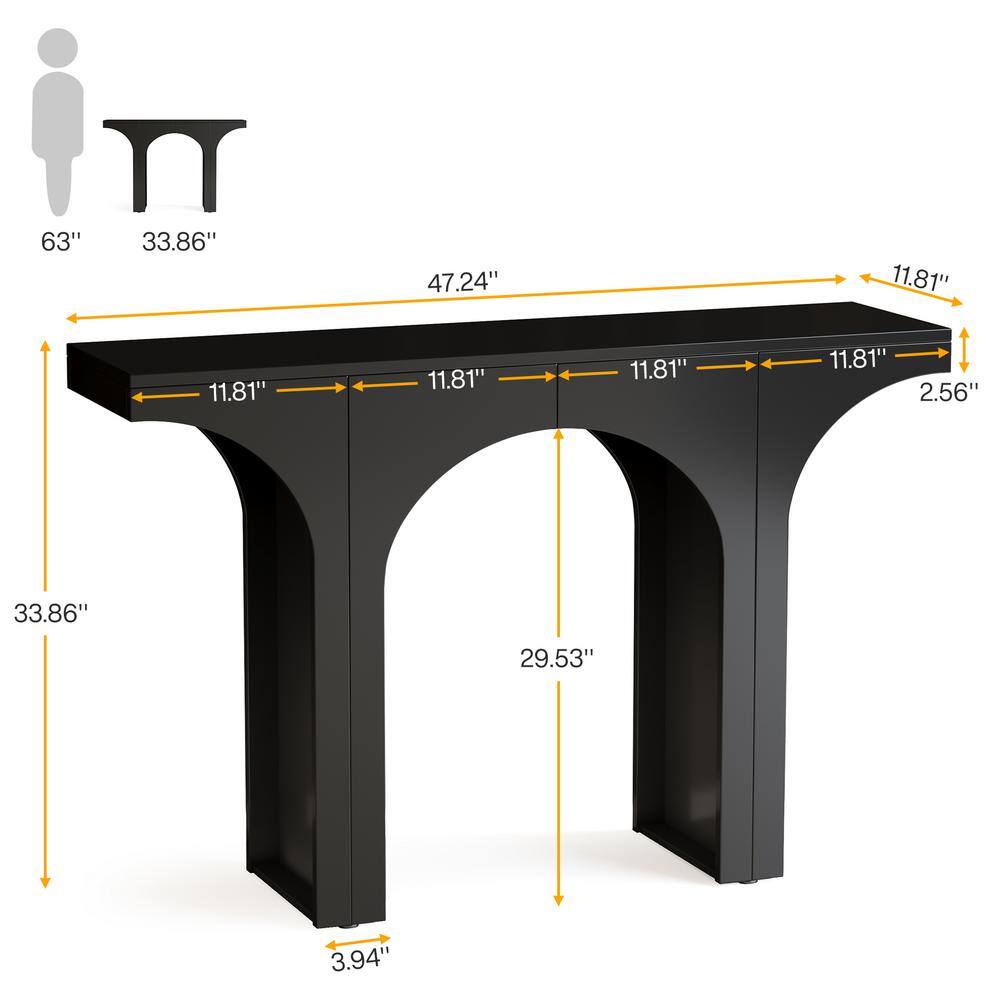 Black Wood 47-Inch Console Table with Arched Base