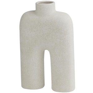 13 in. White Arched Ceramic Abstract Decorative Vase