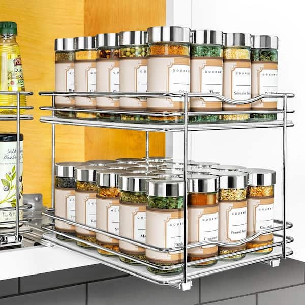 8-1/4 in. Wide - Double Silver Chrome Slide Out Spice Rack Pull Out Cabinet Organizer