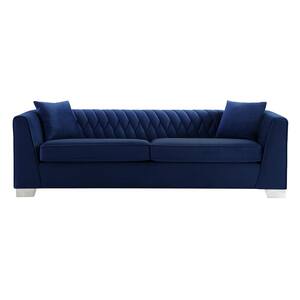 Cambridge Blue Velvet Contemporary Sofa in Brushed Stainless Steel