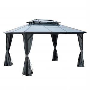 10 ft. W x 13 ft. L Aluminum Outdoor Patio Gazebo with Netting and Curtains for Patio Lakeside Black plus Gray