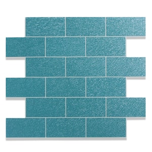12 in. x 12 in. PVC Glitter Peacock Blue Peel and Stick Backsplash Subway Tiles for Kitchen (20-Sheets/20 sq. ft.)