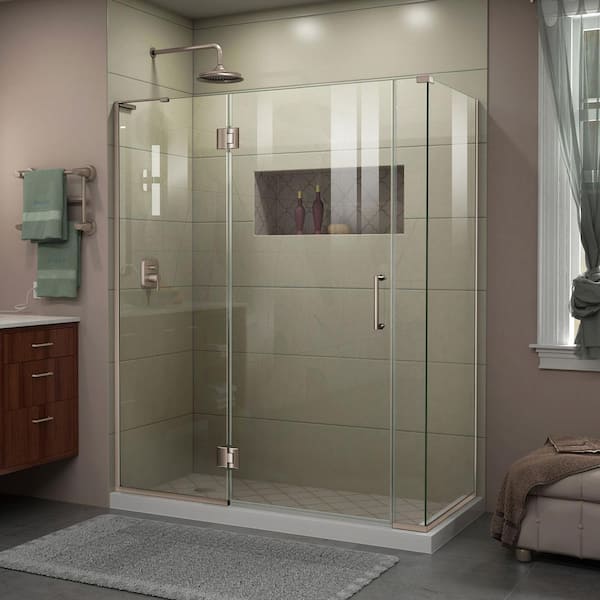 DreamLine Unidoor-X 59 in. W x 34-3/8 in. D x 72 in. H Frameless Hinged Shower Enclosure in Brushed Nickel