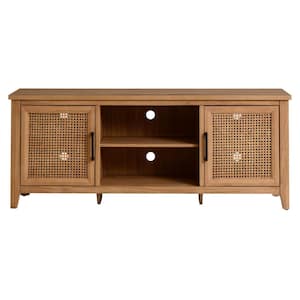 Bridget 60 in. Quick Assembly Natural Wood TV Stand with Natural Cane-Doors Fits TV's up to 65 in. With Cable Management