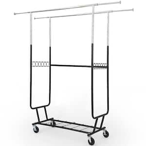 Black Steel Garment Clothes Rack Double Rods 70 in. W x 71 in. H