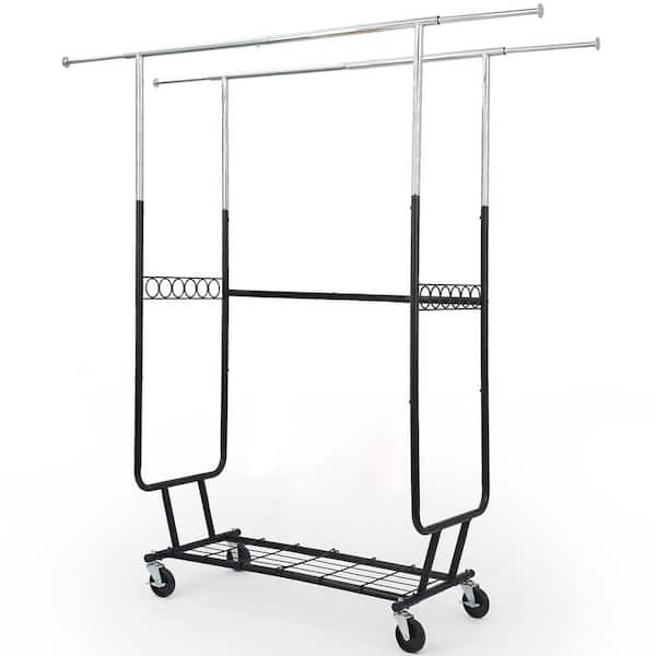Unbranded Black Steel Garment Clothes Rack Double Rods 70 in. W x 71 in. H