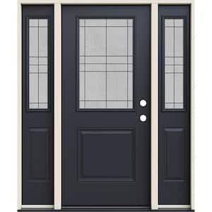36 in. x 80 in. Left-Hand/Inswing 1/2 Lite Dilworth Decorative Glass Black Steel Prehung Front Door with Sidelites