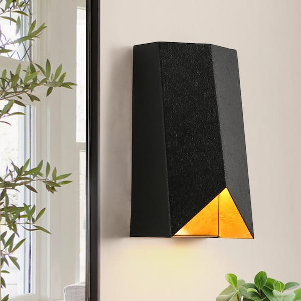 LNC Milorgany 1-Light Antique Gold Leaf Wall Sconce with Textured Black Metal Shade