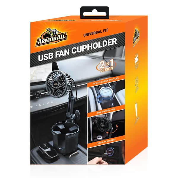 2-in-1 XL Car Fan Cupholder and Mini 2-Speed Cooling Fan, USB A Powered