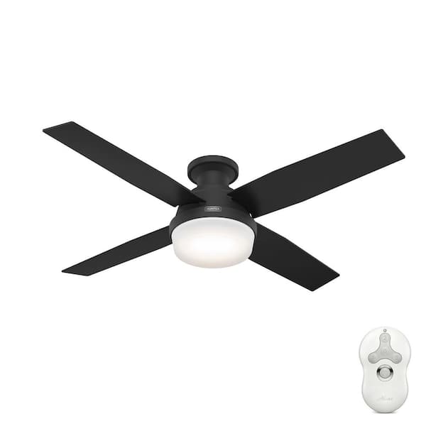 Dempsey 52 in. Indoor Matte Black Ceiling Fan with Remote and Light Kit Included